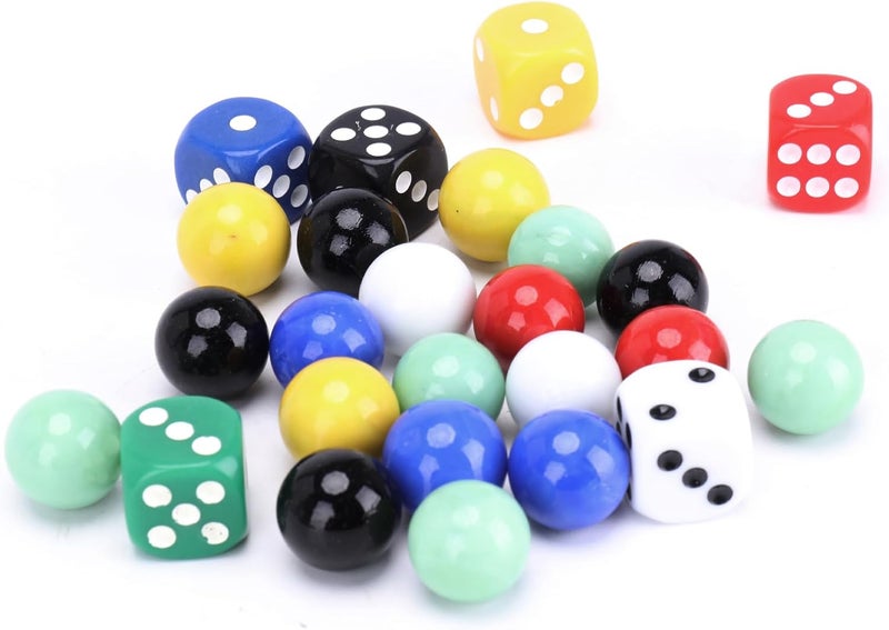 DODHEG 60 Pcs Glass Marbles, Bulk Marbles, for Various Marble Games 0.63 inch, with 6 Pcs 6 Sided Dice Multicolor. - Image 1